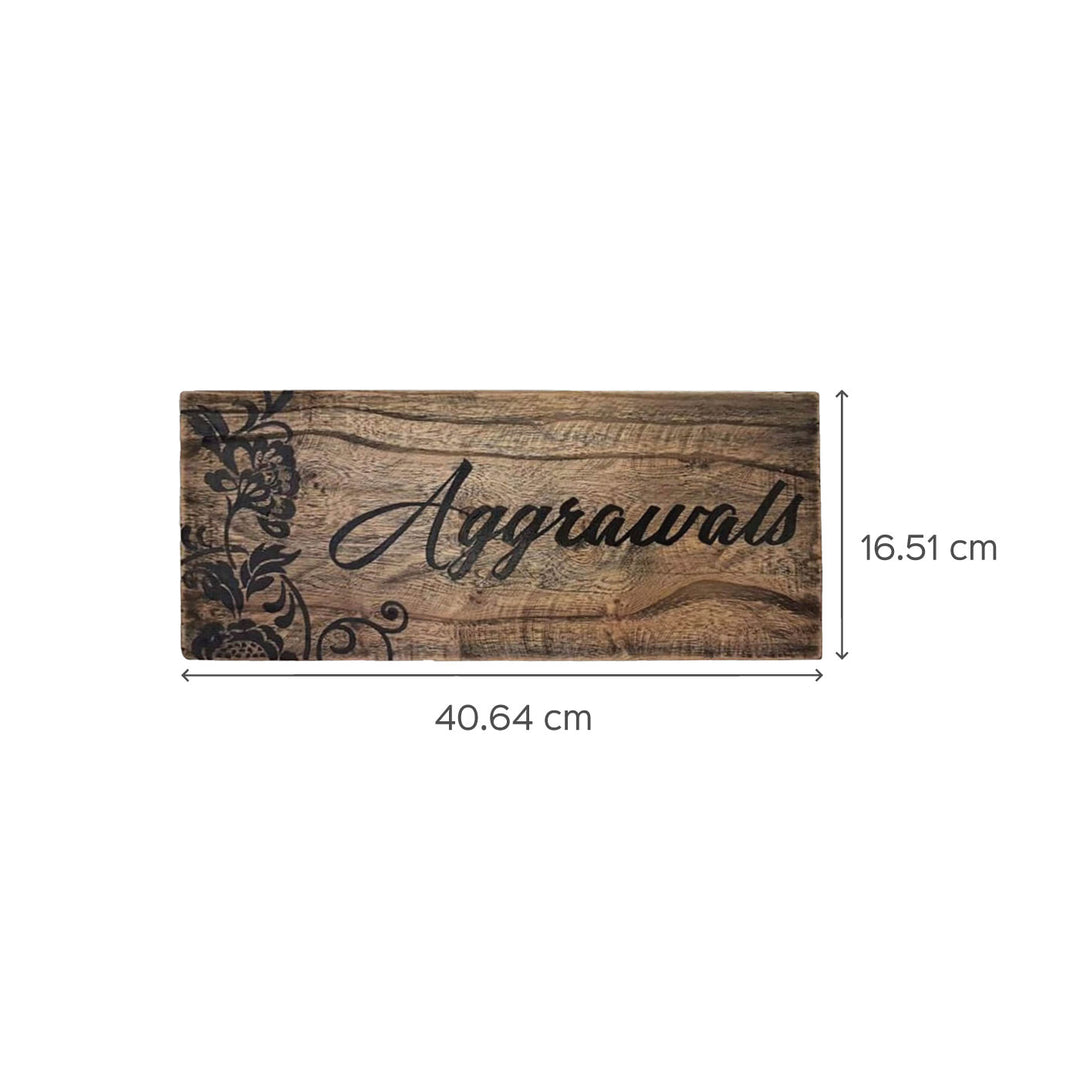 Natural Wood Hand Painted Family Name Plate - Top View with Dimensions