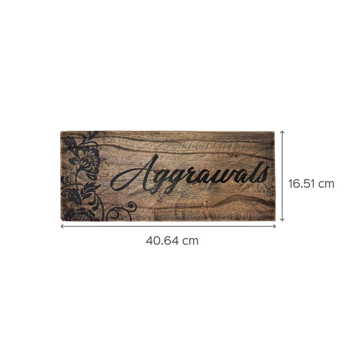 Natural Wood Hand Painted Family Name Plate - Top View with Dimensions