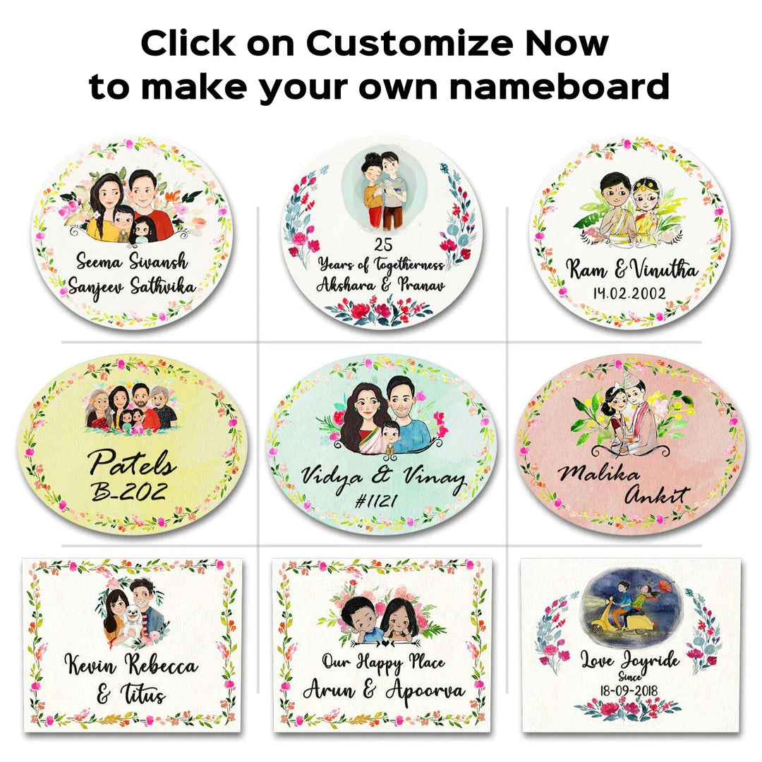 Oval Hand Painted Character Name Plate Rajasthani Couple - Multiple Personalized Nameboard Examples