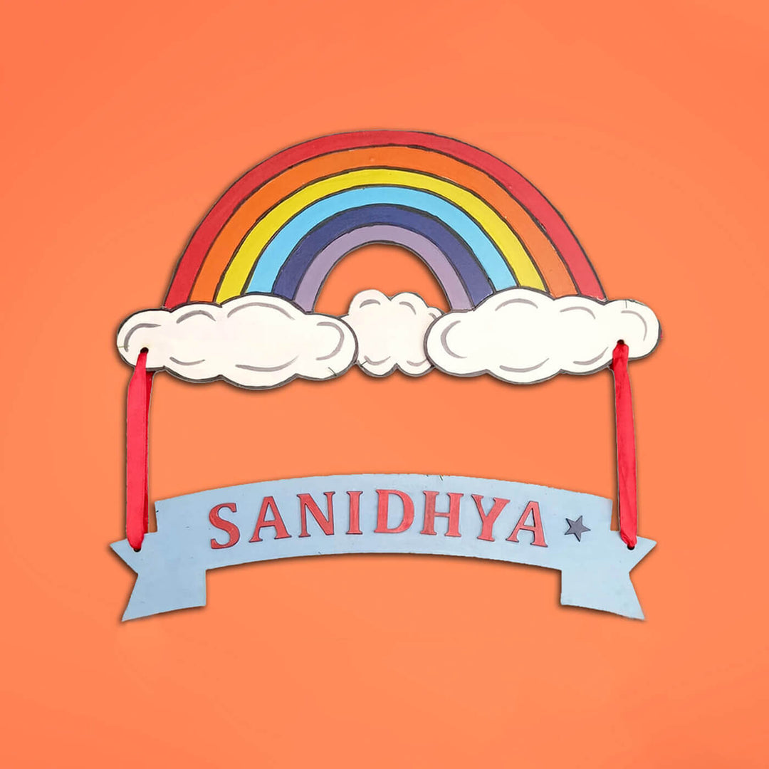 Rainbow Theme Kids Name Plate - Name Personalization Example Hanging
