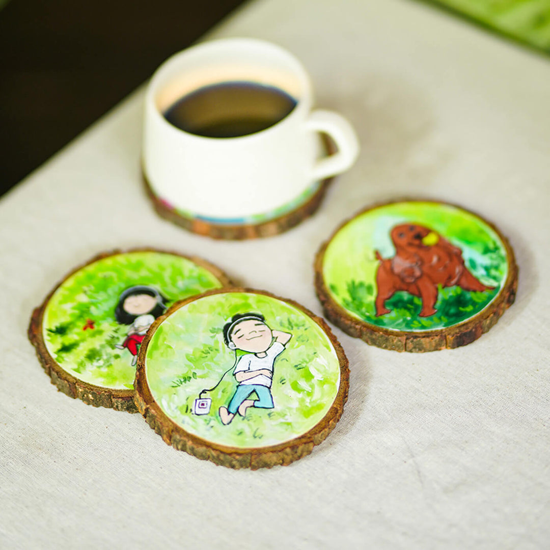 Colourful Hand-painted Character Coasters For Kids & Pets - Set of 4