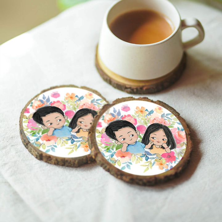 Hand-painted Personalized Character Coasters For Couples - Set of 2