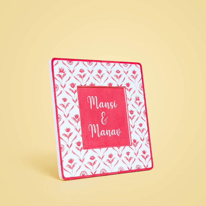 Modern Artistic Name Plate Red Monochrome Flowers - Front View with Name Personalization
