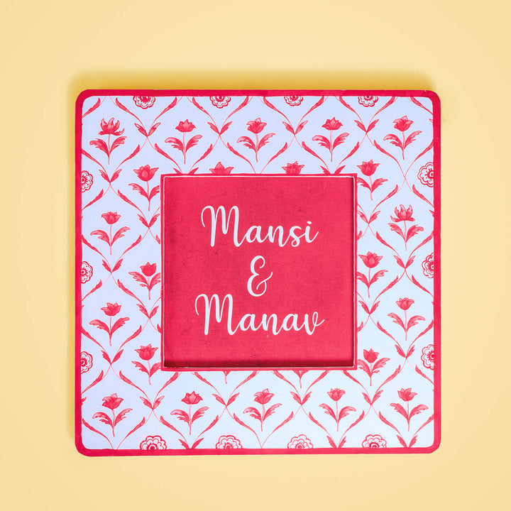 Modern Artistic Name Plate Red Monochrome Flowers - Top View Name Personalization Example
