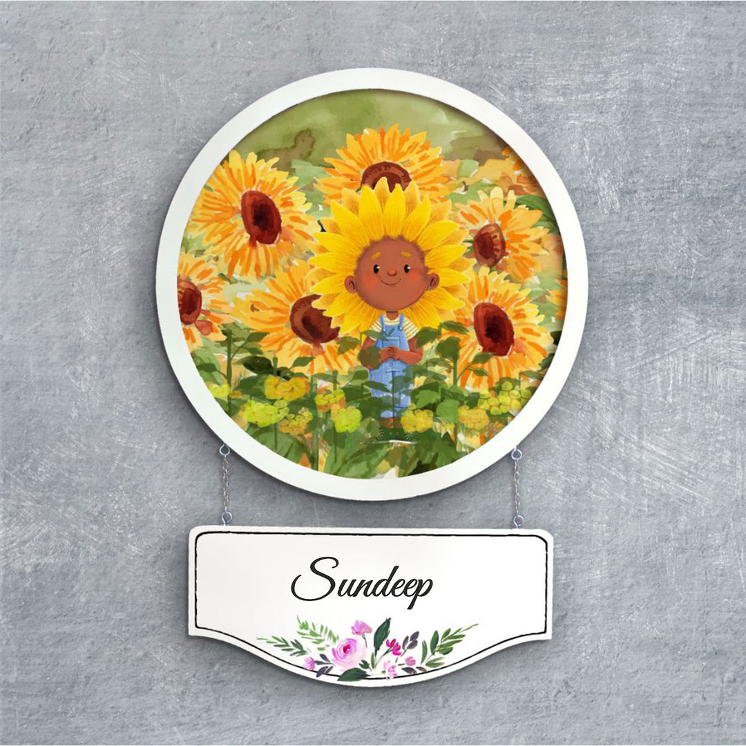 Photo Caricature Hanging Nameplate For Kids 20 - Front View with Name Personalization