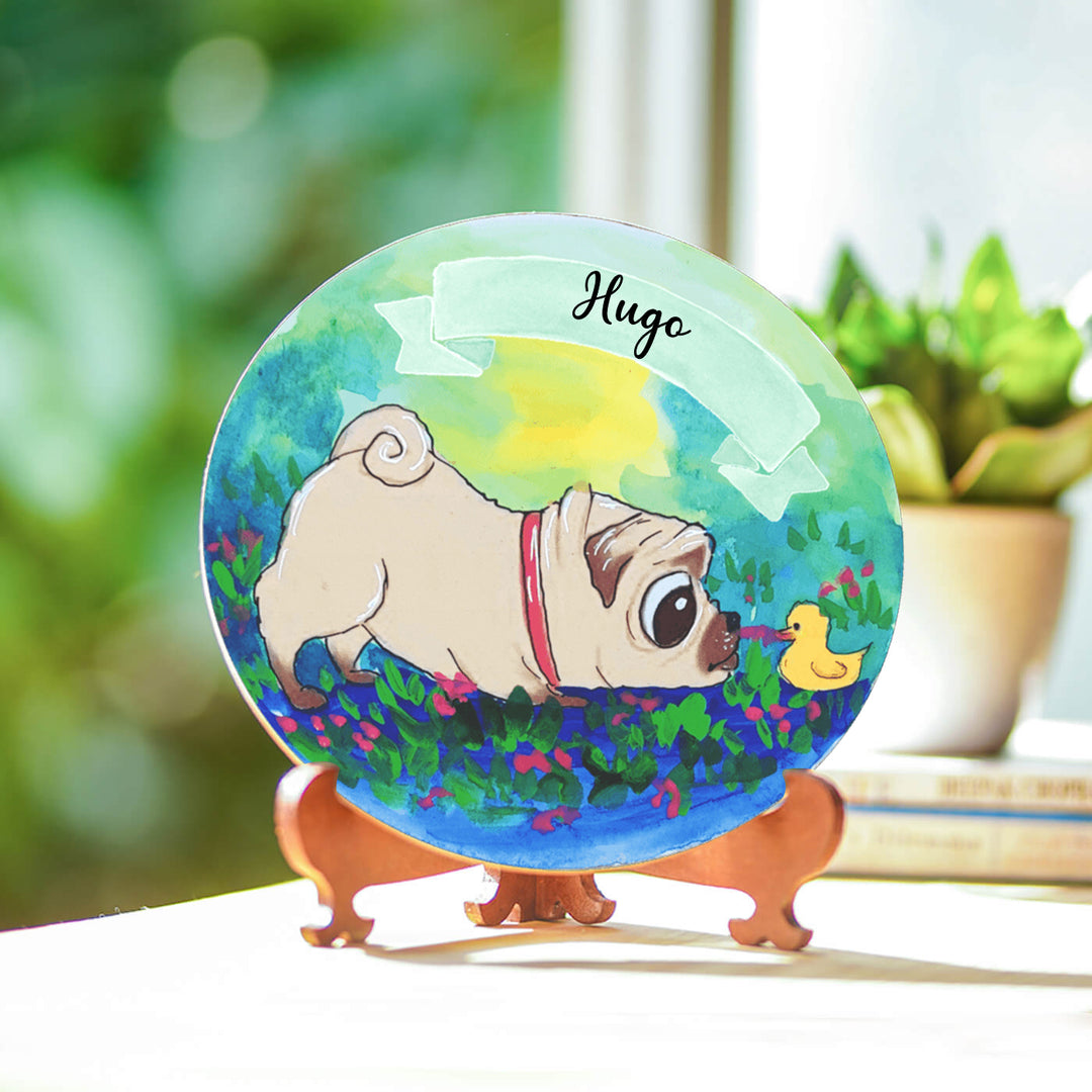 Photo Caricature Nameplate With Stand For Pets 7 - Front View on Display Stand