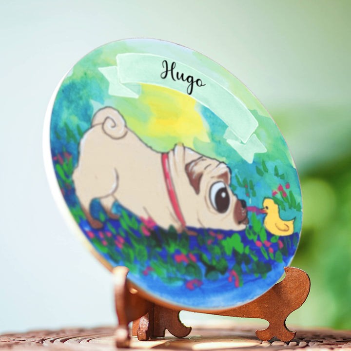 Photo Caricature Nameplate With Stand For Pets 7 - Side View Showing Depth and Personalization
