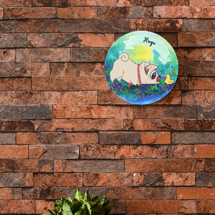 Photo Caricature Nameplate With Stand For Pets 7 - Mounted on Brick Wall Front View