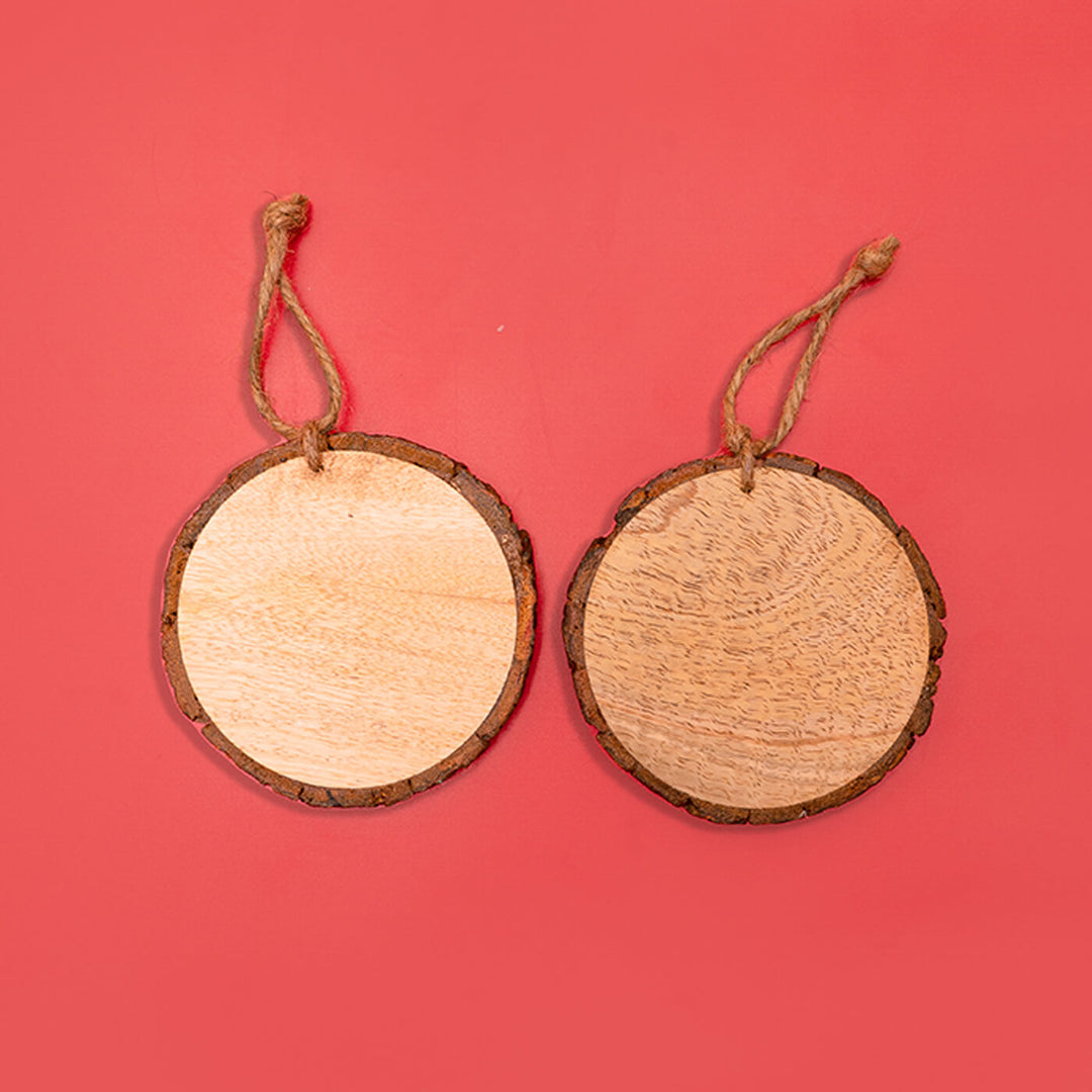 Hand-Painted Cat & Mouse Wooden Bark Ornaments For Christmas Tree Decoration | Set Of 2