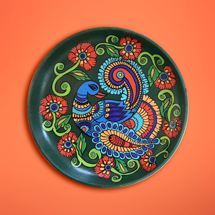 Kerala Mural Fusion Peacock Wall Plate