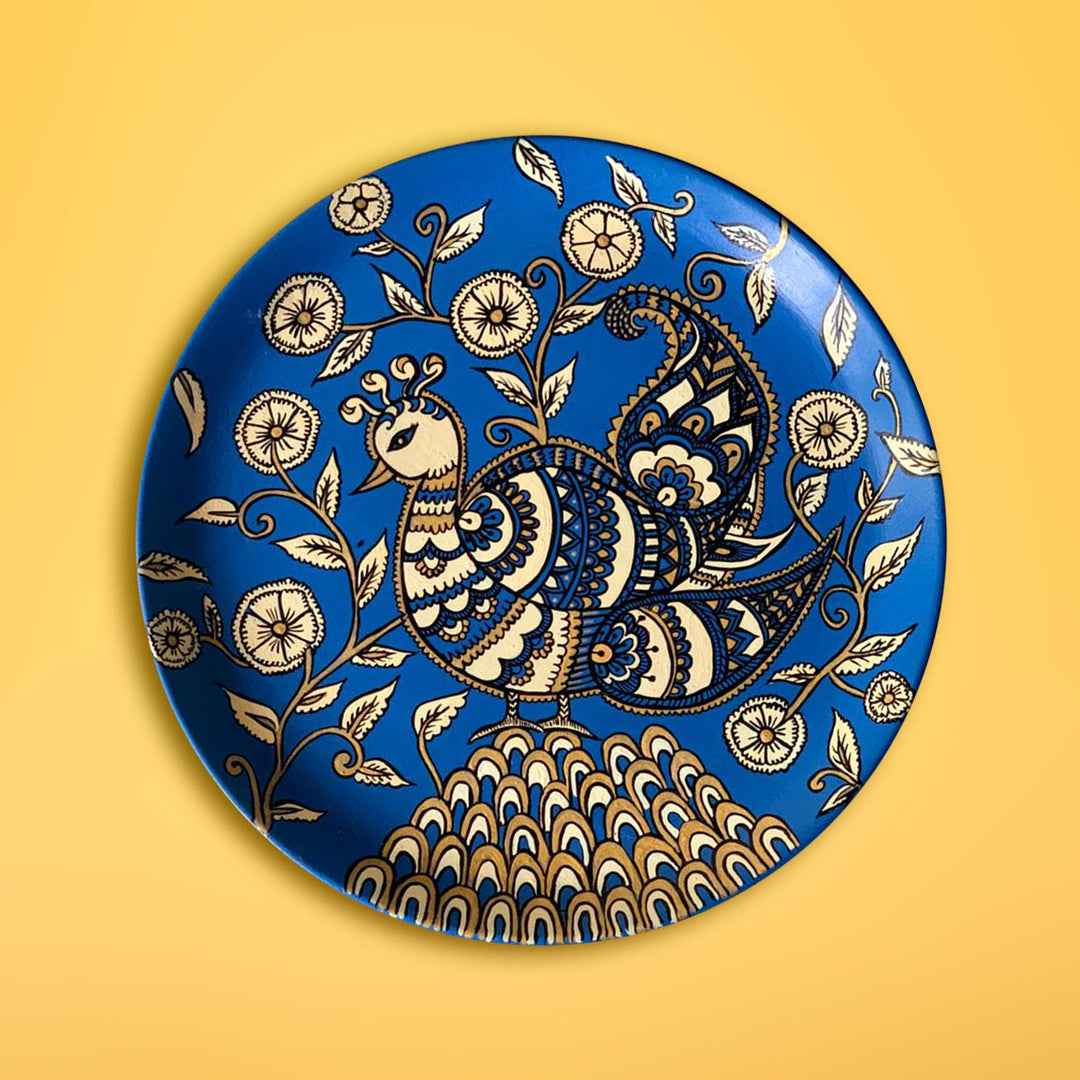 Blue Kalamkari Peacock Wall Plate