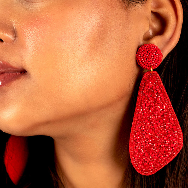 Hand Embroidered Red Romance Sequin Earrings