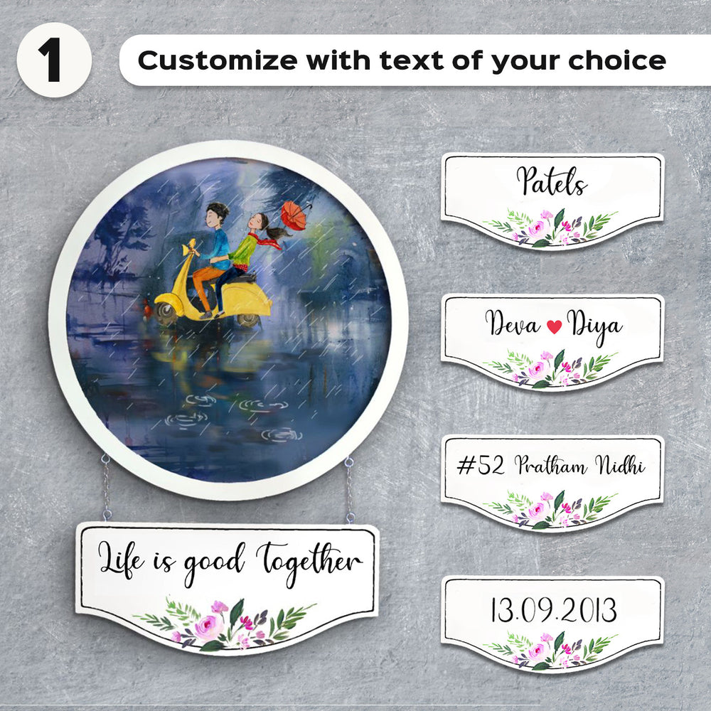 Photo Caricature Hanging Nameplate For Small Family 17 - Name Personalization Example with Text Options