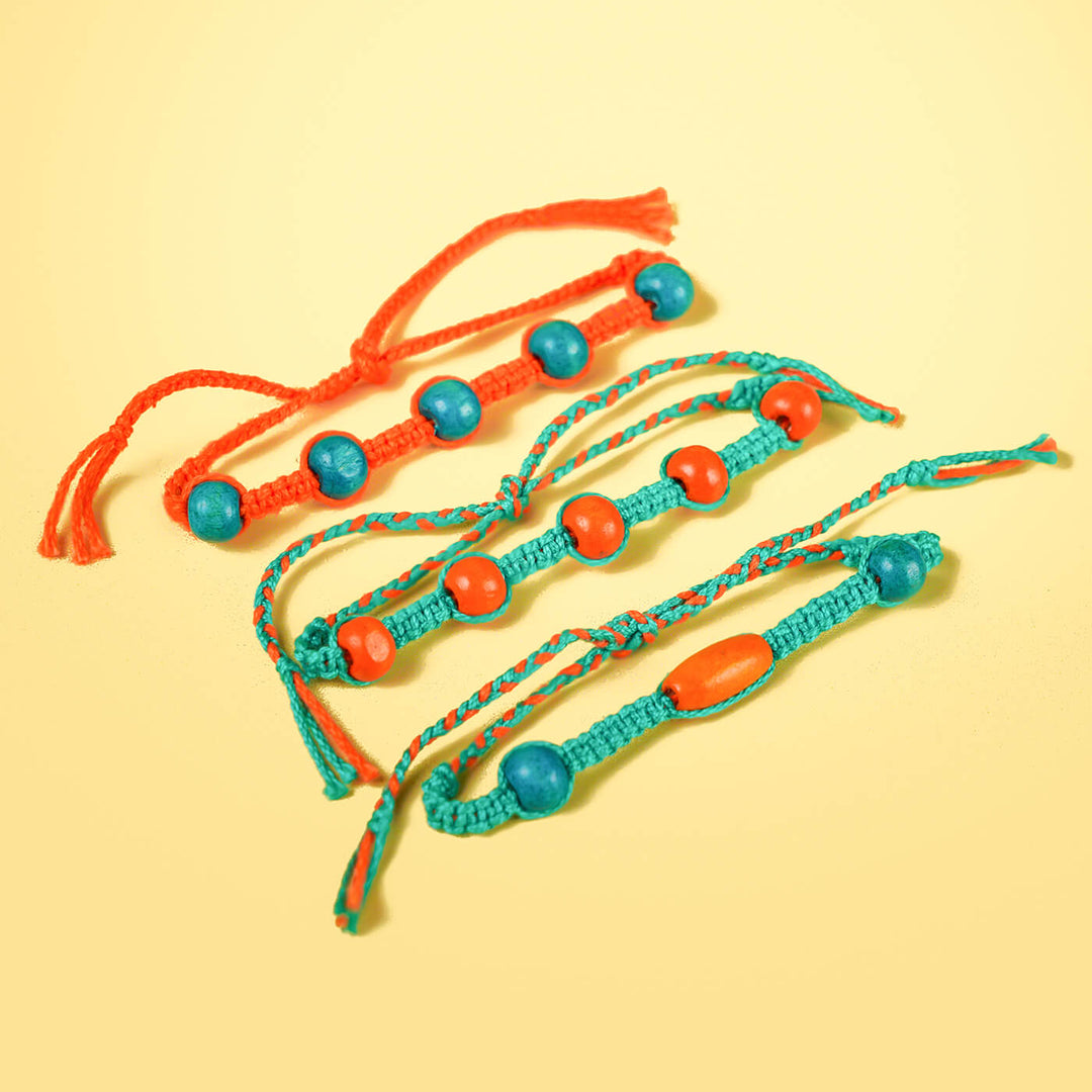 Orange Teal Rakhi With Beads Set Of 3 - Bracelet Group Top View