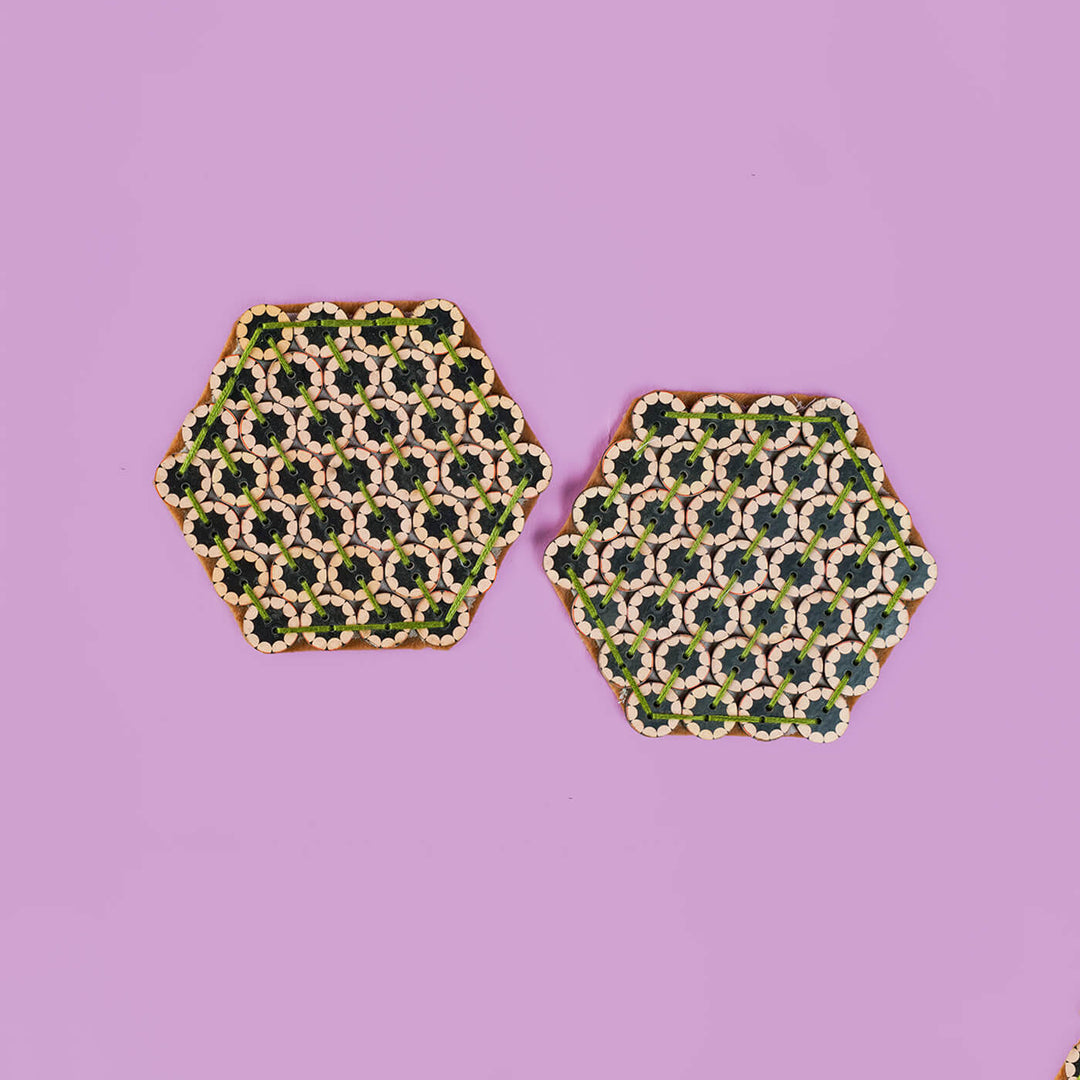 Elegant Hexagonal Button Coasters - Set of 2