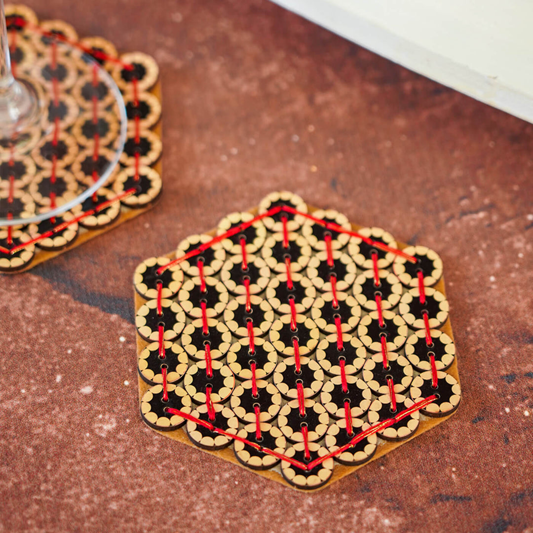 Elegant Hexagonal Button Coasters - Set of 2