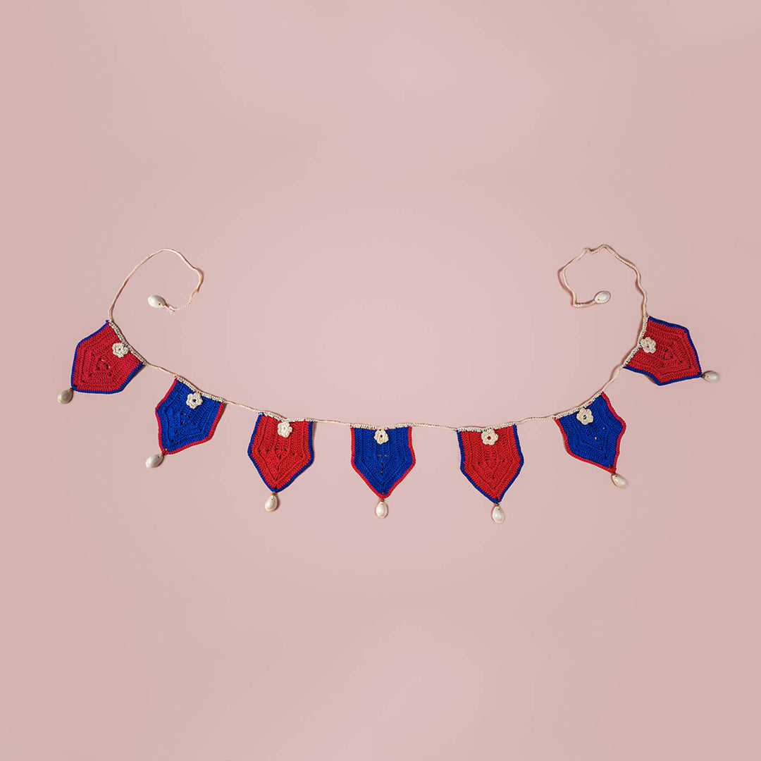 60 In | Bright Red and Blue Crochet Toran