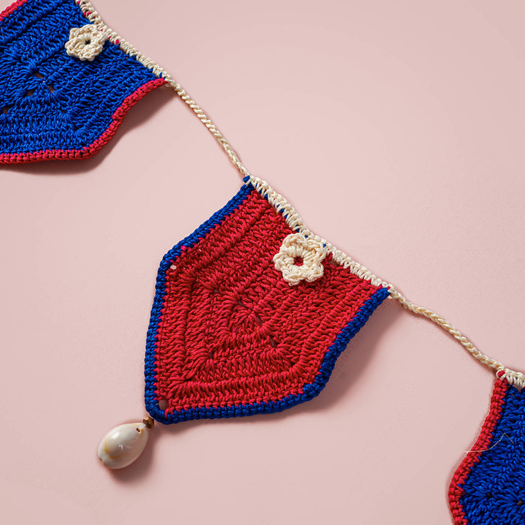60 In | Bright Red and Blue Crochet Toran