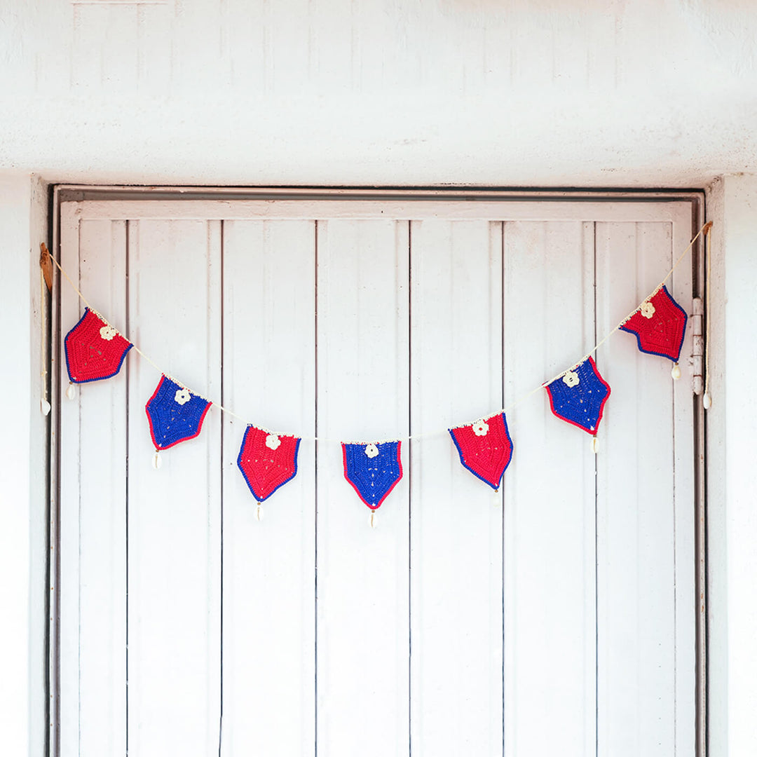 60 In | Bright Red and Blue Crochet Toran