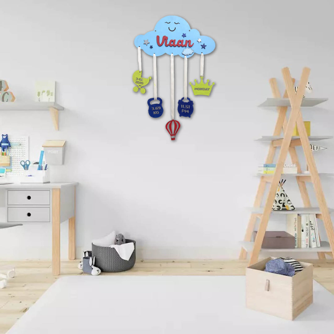 Baby Details Cloud Name Plate - Mounted on Child's Room Wall
