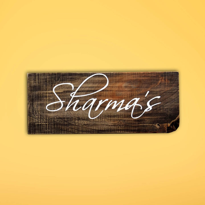 Rustic Wood Hand Painted Family Name Plate - Front View with Name Personalization