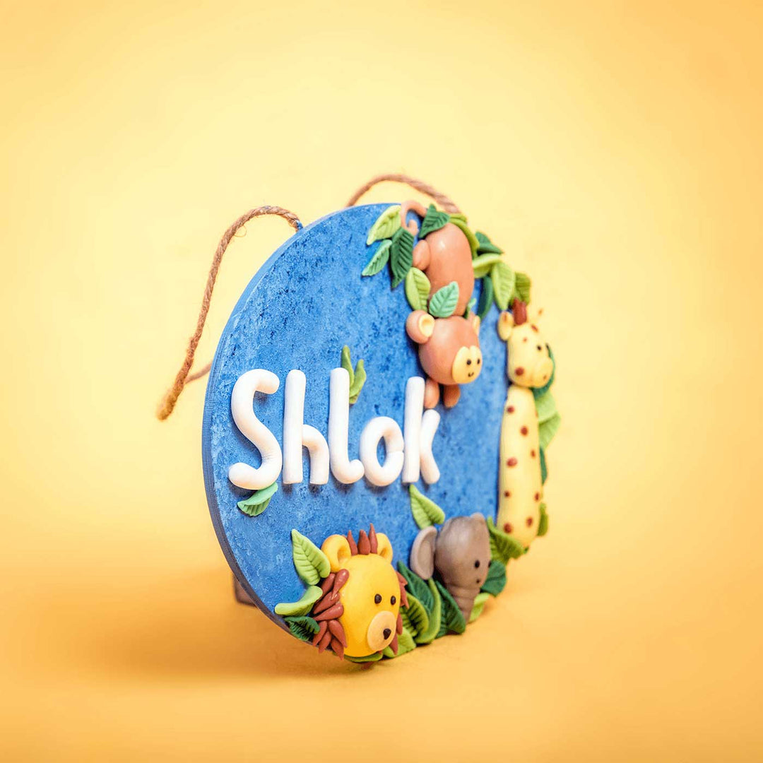 Jungle Theme Clay Kids Name Plate - Side View Showing Depth and Name