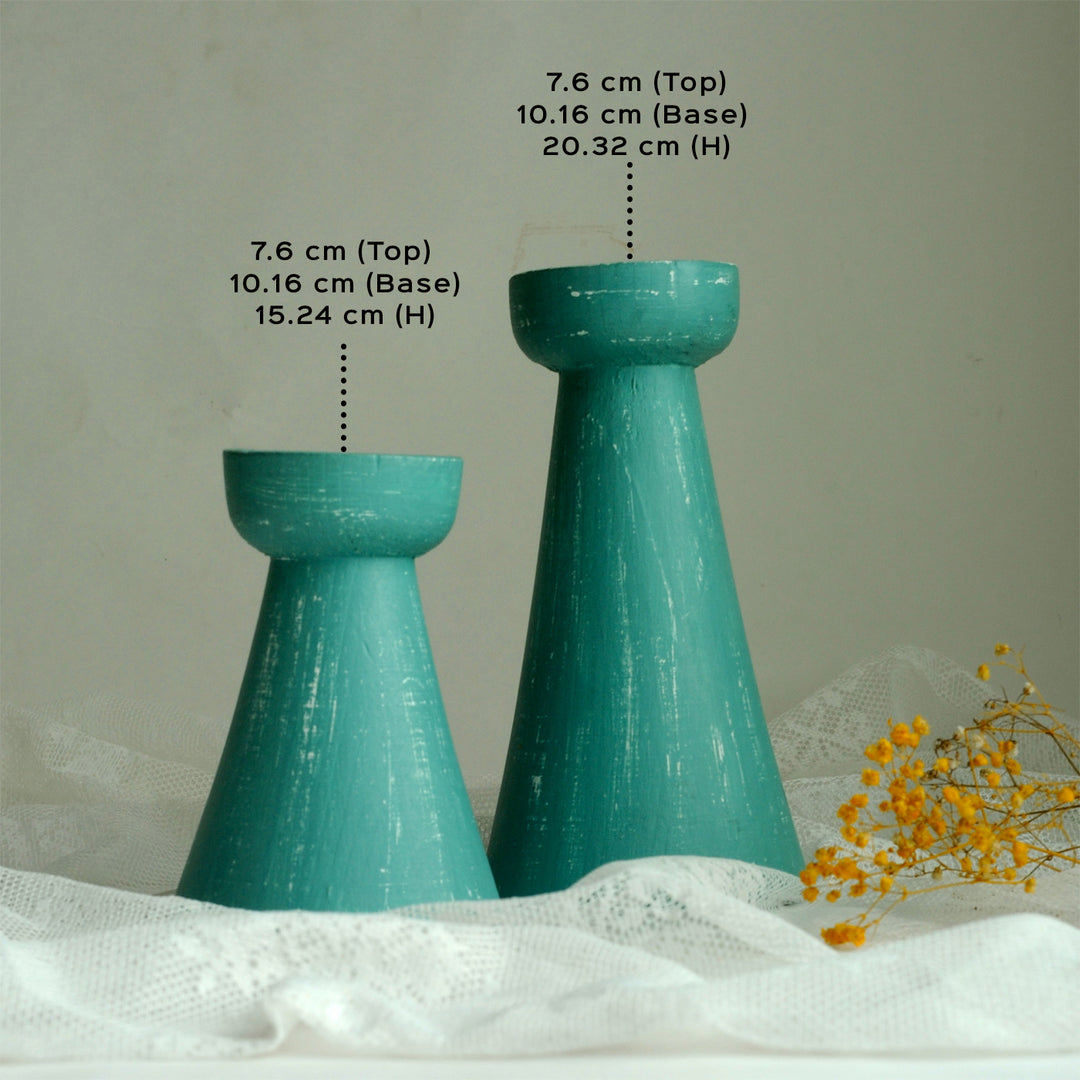 Handcrafted Conical Pine Wood Candle Holders | Set Of 2