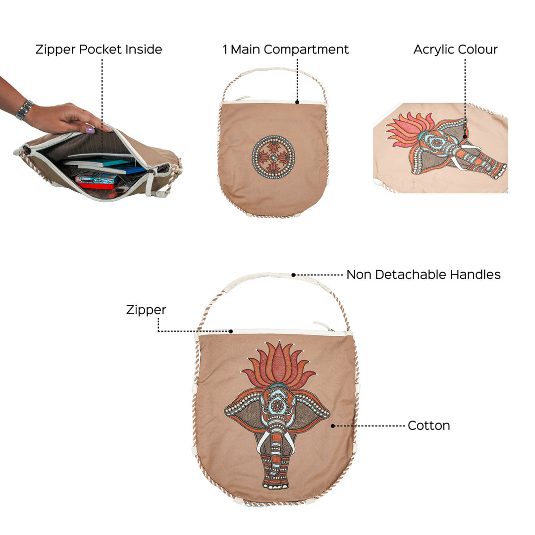 Ethnic Elephant Tote Bag in Brown