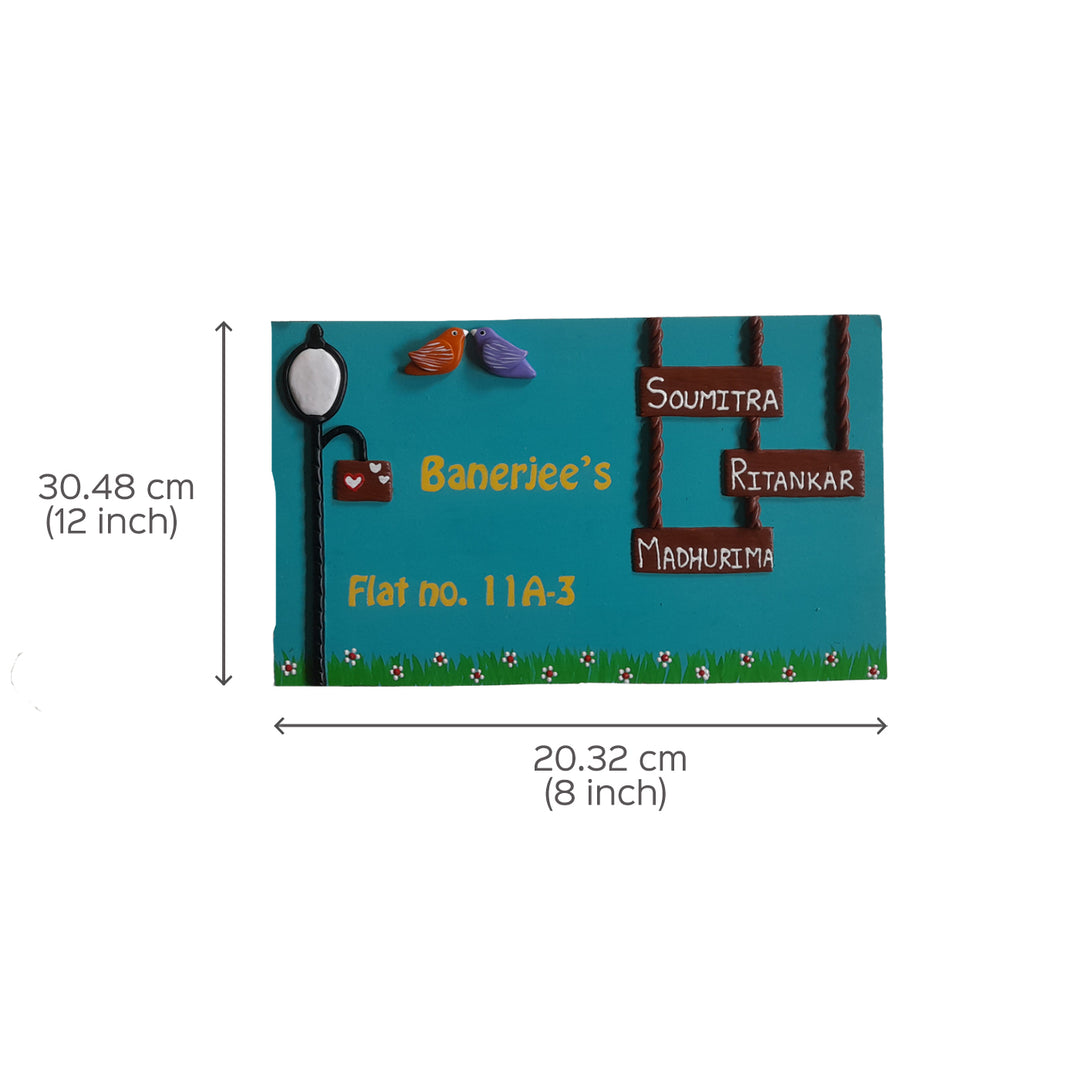 Handmade Simple Family Personalised Name Plate - Dimension Chart with Text Placement