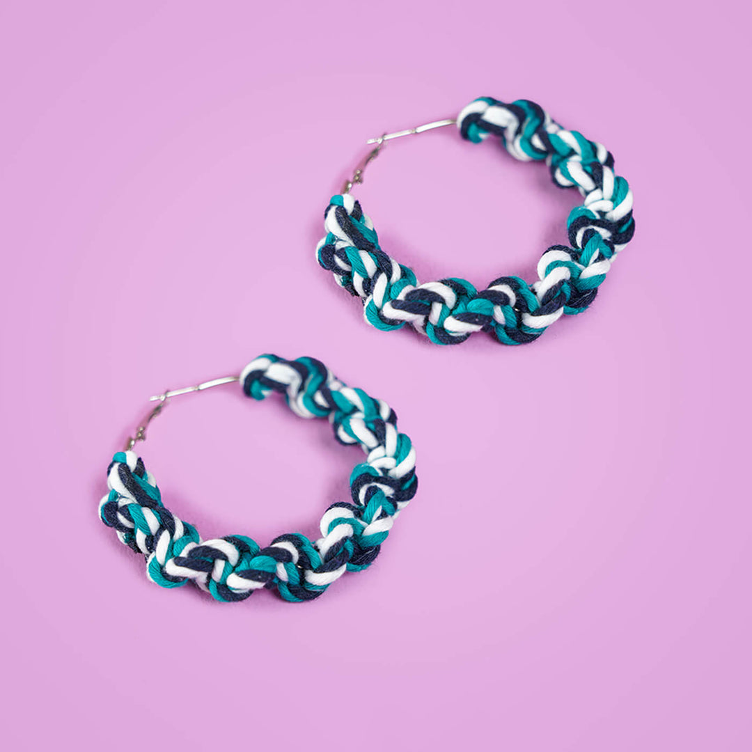 Shades of Blue Macrame Hoop Earrings