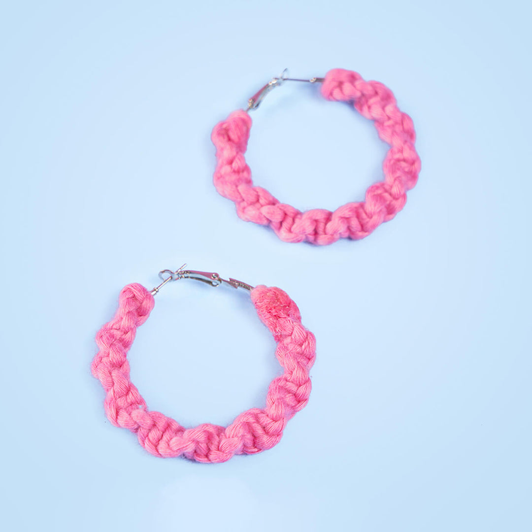 Vibrant Pink Twisted Macrame Earrings