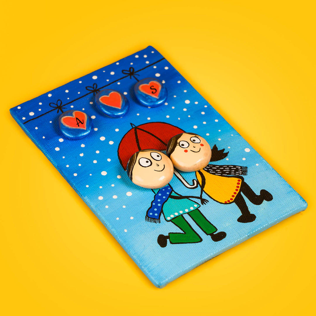 Handpainted Clay Pebble Magnet for Couples