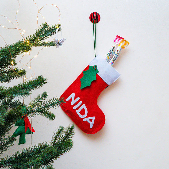 Handmade Upcycled Personalized Felt Stocking Ornament For Christmas Tree Decoration