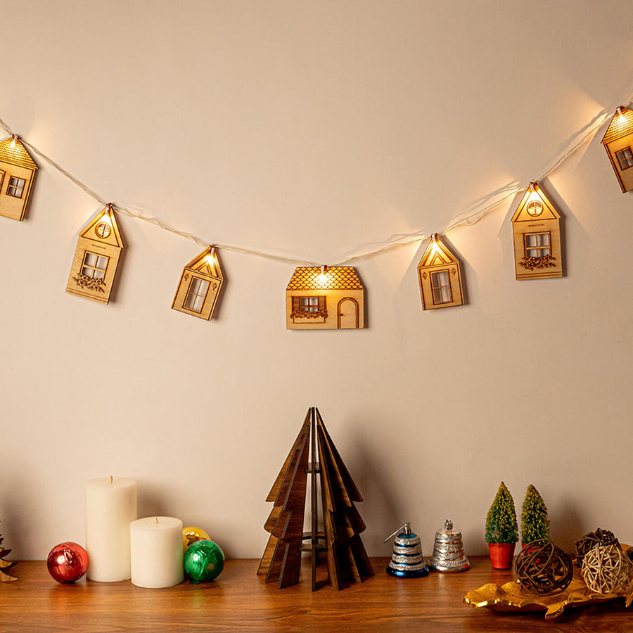 Harlow Christmas Bunting - Strung Decorative Lights Displayed On Wall