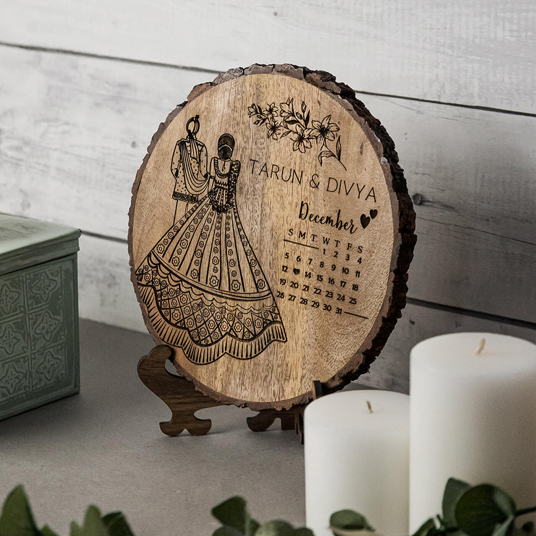 Engraved Wooden Plaque For North Indian Couples | Customized Wedding Gift