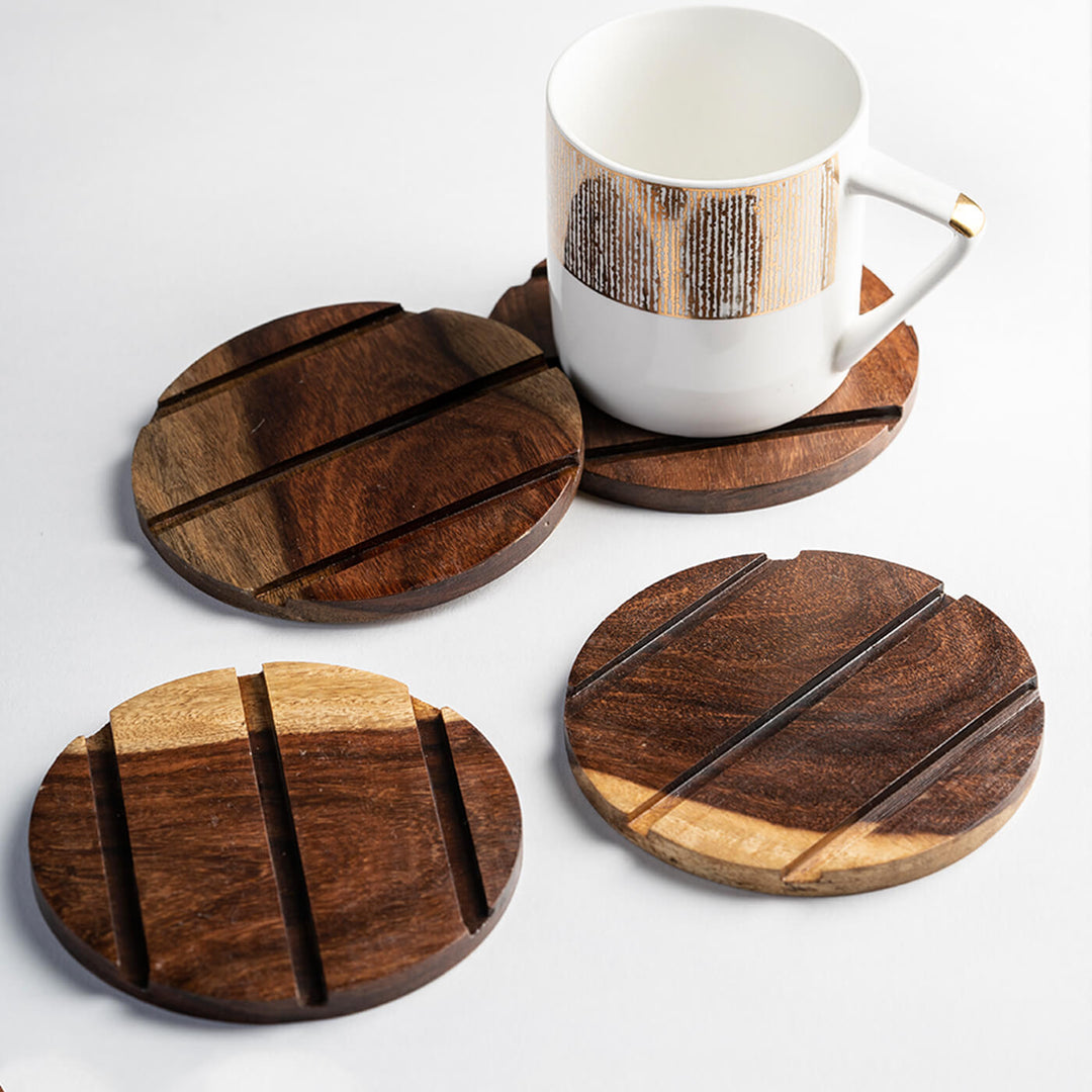 Geometric Sheesham Wood Coaster - Set of 4