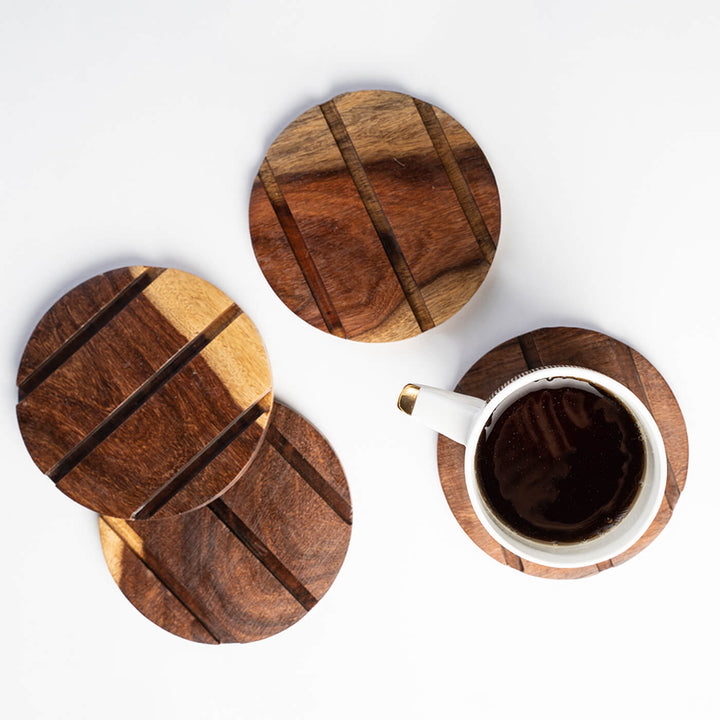 Geometric Sheesham Wood Coaster - Set of 4