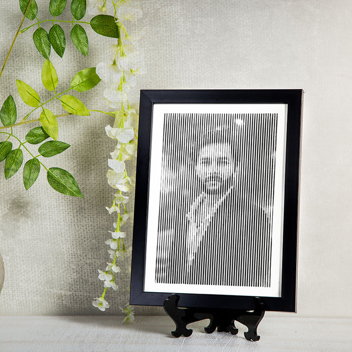 Black & White Retro Style Portrait With Vertical Line Engraving