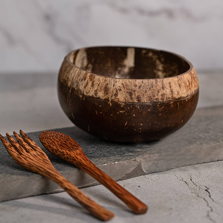 Personalized Coconut Shell Boho Jumbo Bowl with Spoon and Fork