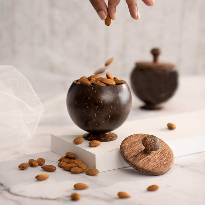 Personalized Coconut Shell Container with Lid and Spoon