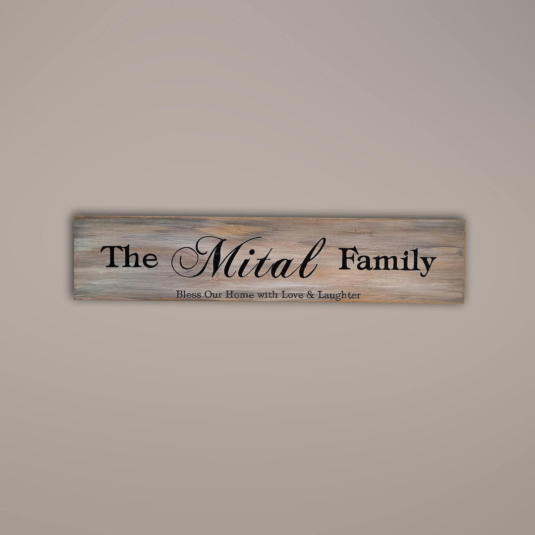 Wooden Hand Painted Family Name Plate With A Quote - Front View with Name Personalization