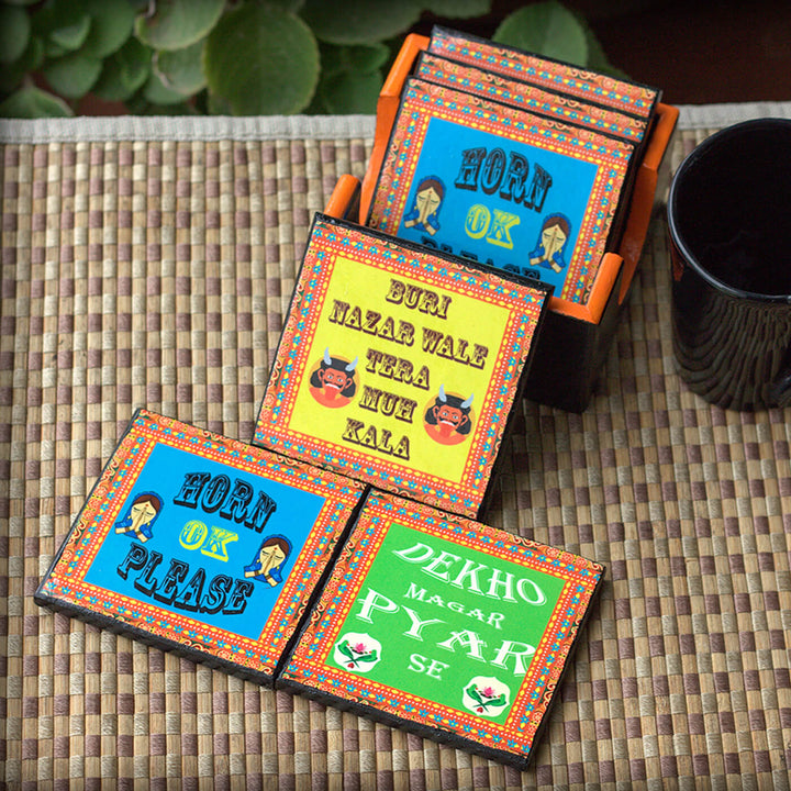 Decoupage Pine Wood Truck Art Coasters | Set of 6