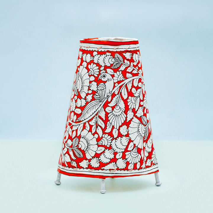 9 inch | Vibrant Peacock Hand Painted Tholu Bommalata Small Tabletop Lamp