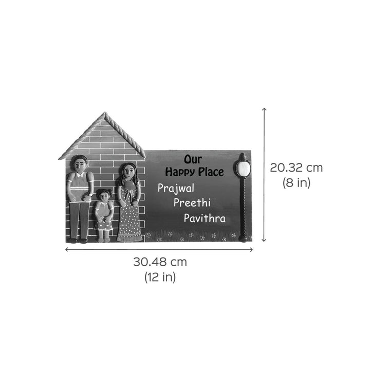 Handmade House Shaped Family Name Plate With Personalised Clay Figures 1 - Dimension Chart with Text Personalization