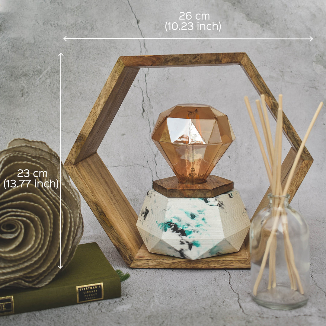 Handcrafted Concrete Hexagonal Wooden Frame LED Lamp With Edison Bulb