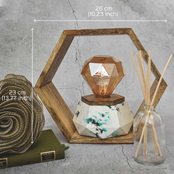 Handcrafted Concrete Hexagonal Wooden Frame LED Lamp With Edison Bulb