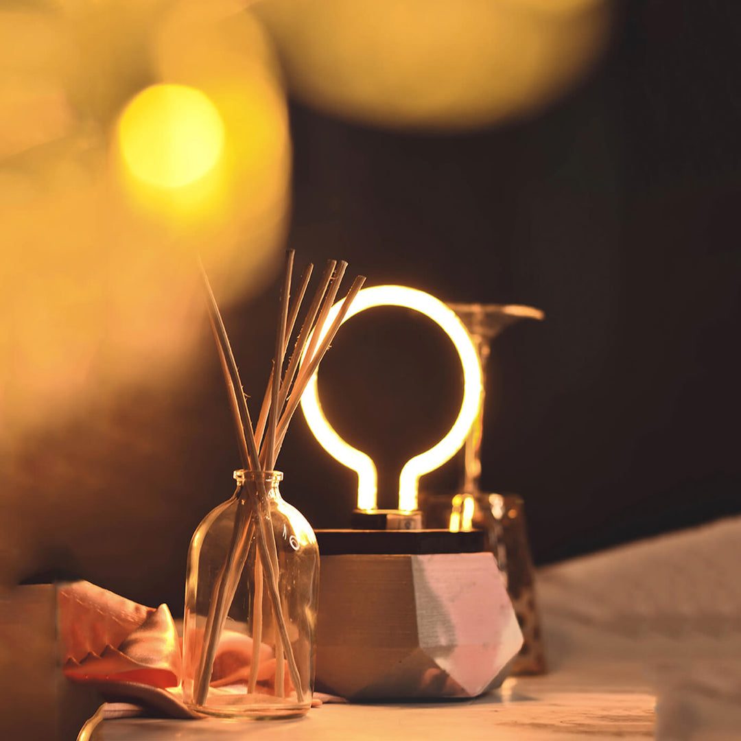 Handcrafted Concrete Hexalite Ring LED Lamp With Edison Bulb