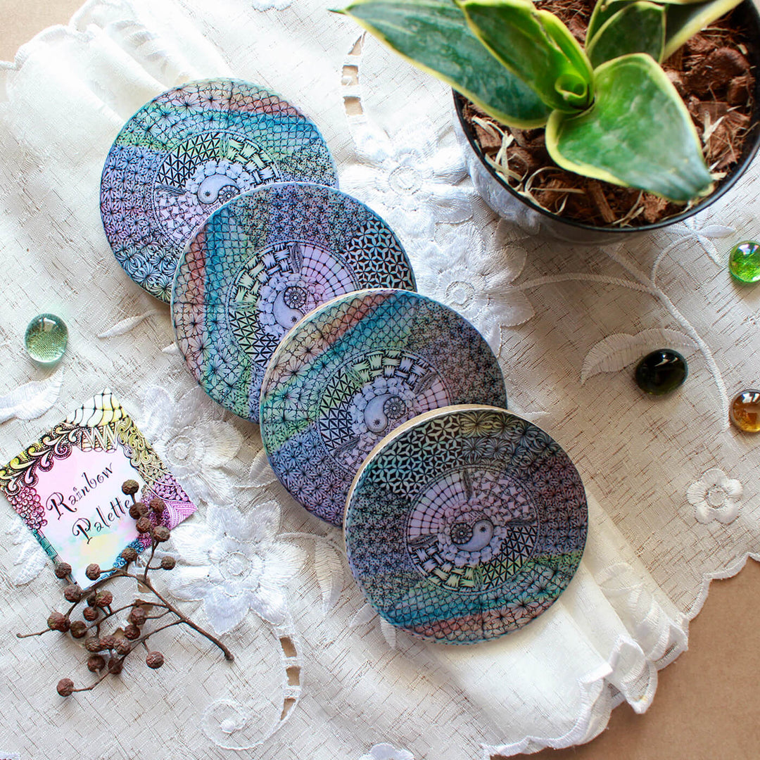 Handmade Yin & Yang Mango Wood Coasters - Set of 4