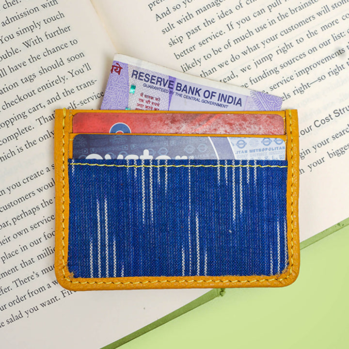 Ikat Fabric and Leather Card Holder