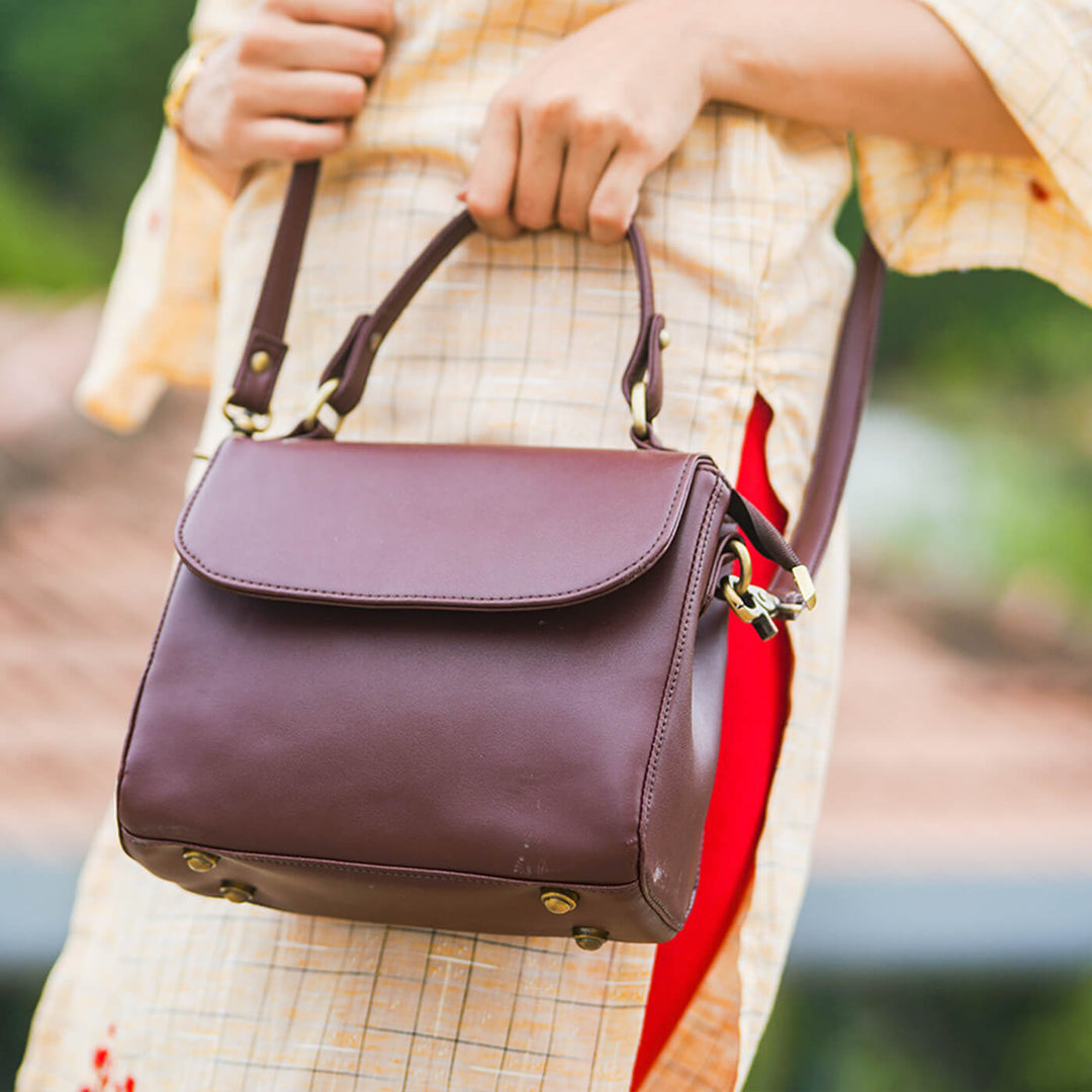 Dark Brown Faux Leather Sling Bag